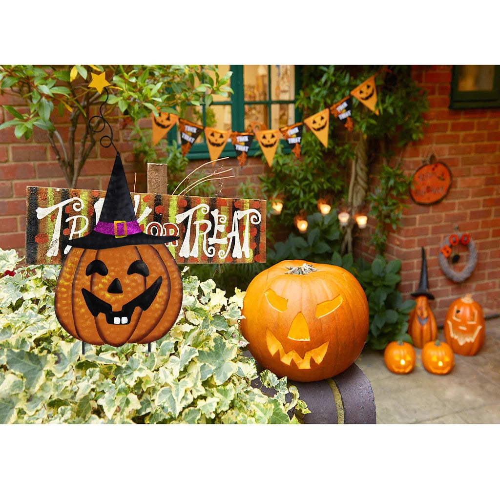 Halloween Metal Jack-O-Lantern and Black Cat Stake Set Outdoor