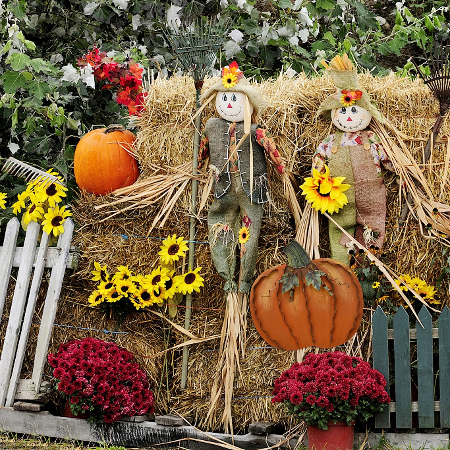 Metal Pumpkin Garden Stakes Set for Autumn Yard Decor