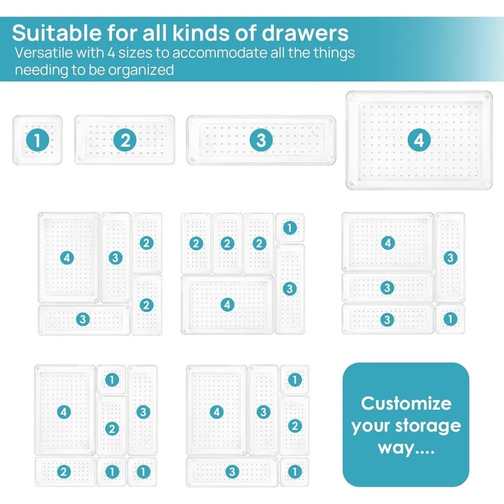 Clear Plastic Drawer Organizers Set 25 Pieces Versatile Vanity Trays