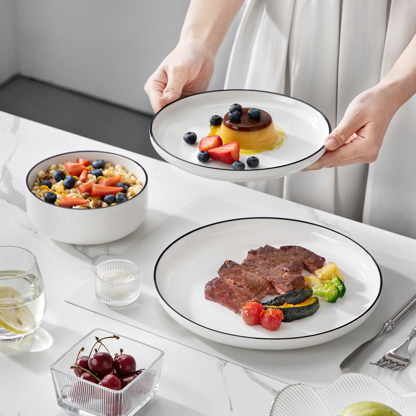 MALACASA Porcelain Dinnerware Set For 4 Ceramic Tableware Collection