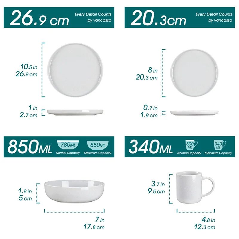 Ceramic Stoneware Dinnerware Set Plates Bowls Mugs