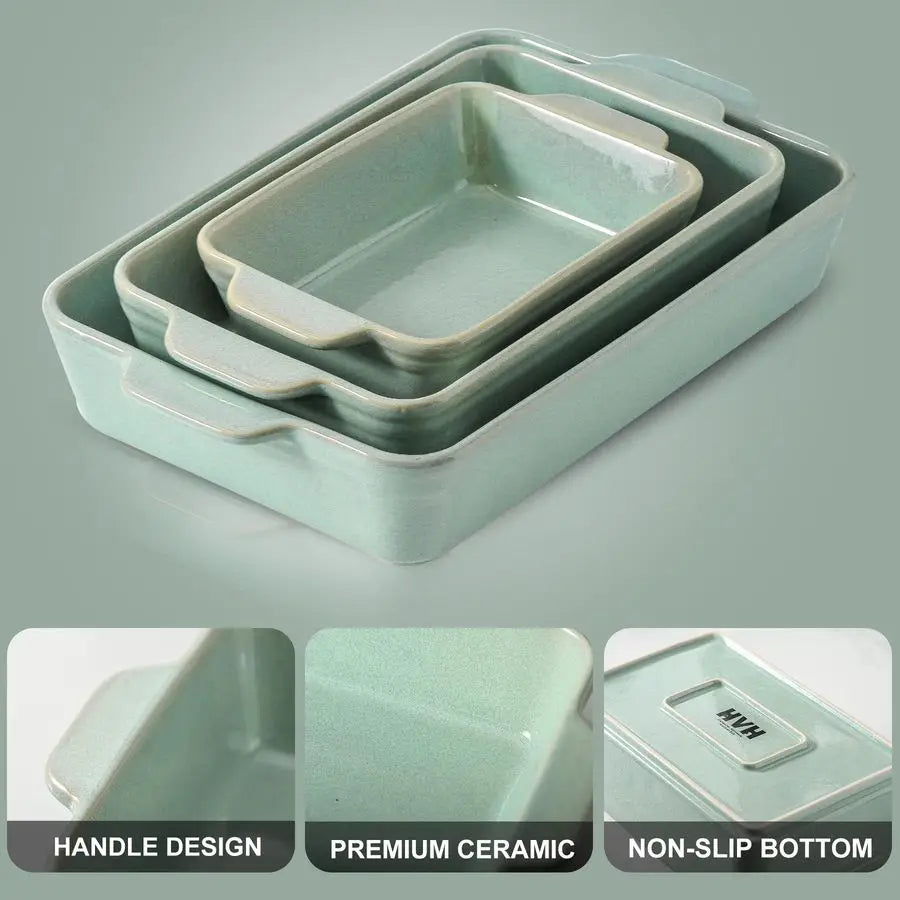 XMSJ Ceramic Bakeware Set With 3 Rectangular Pans For Oven