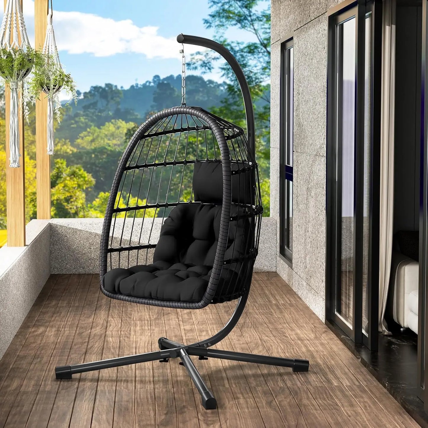 Rattan Egg Chair With Stand For Porch And Garden Outdoor