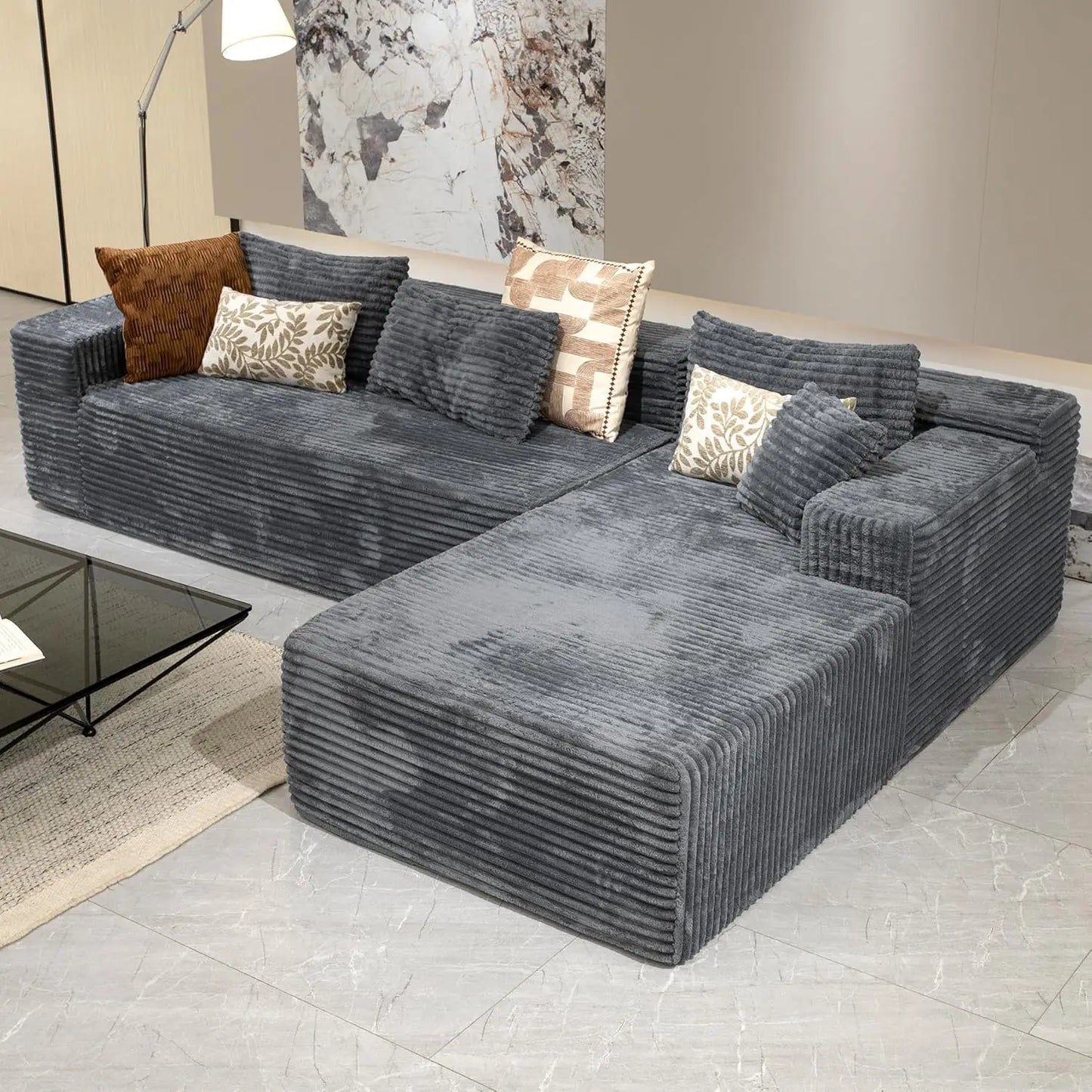 Cloud Sectional Couch L Shaped Corduroy Modern Sofa