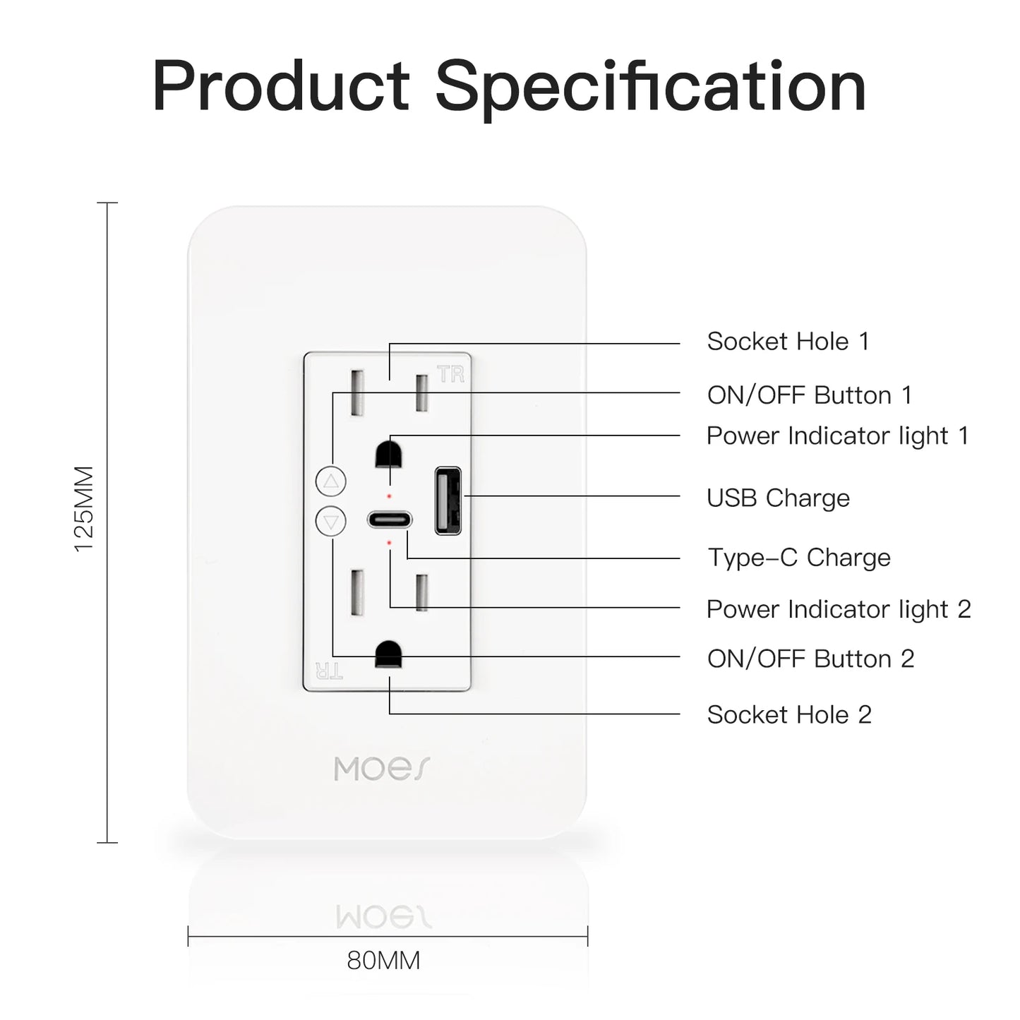 MOES WiFi Smart Wall Socket With USB Type C Outlet
