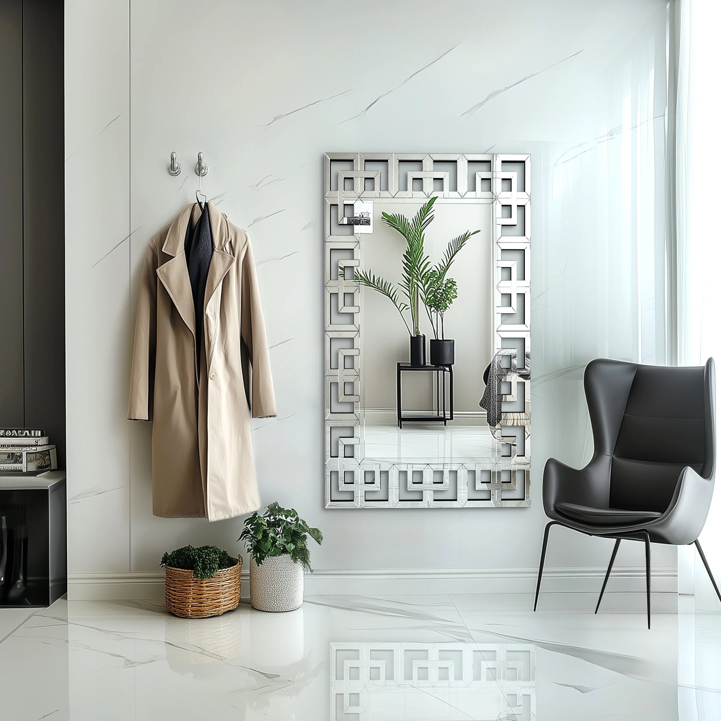 Venetian Art Mirror With Beveled Edge For Living Room Wall