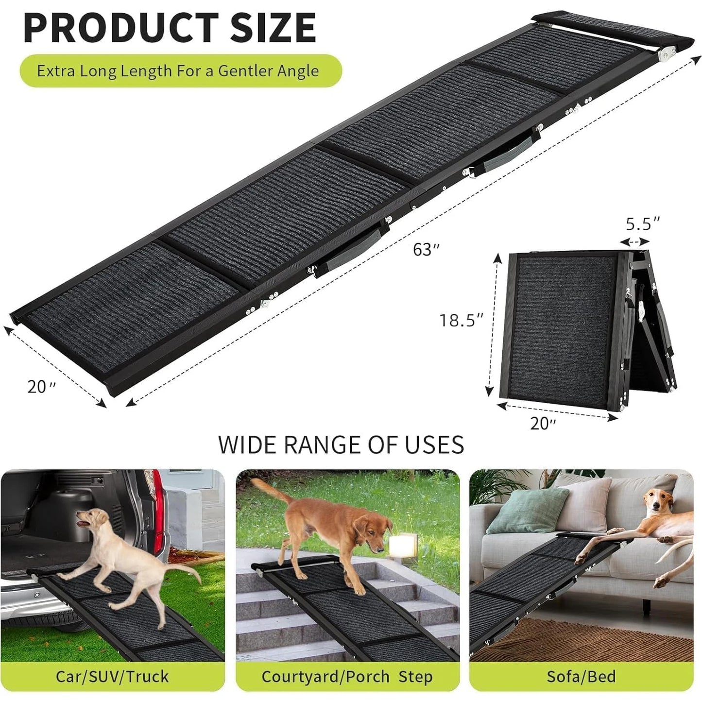 HiMISS Upgraded Car Dog Ramp Folding Non Slip Surface