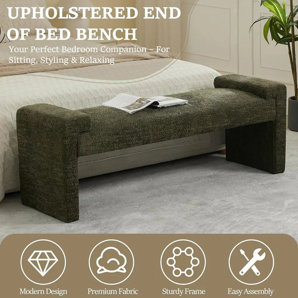 End of Bed Bench Upholstered Sherpa Ottoman, French Elegant Design