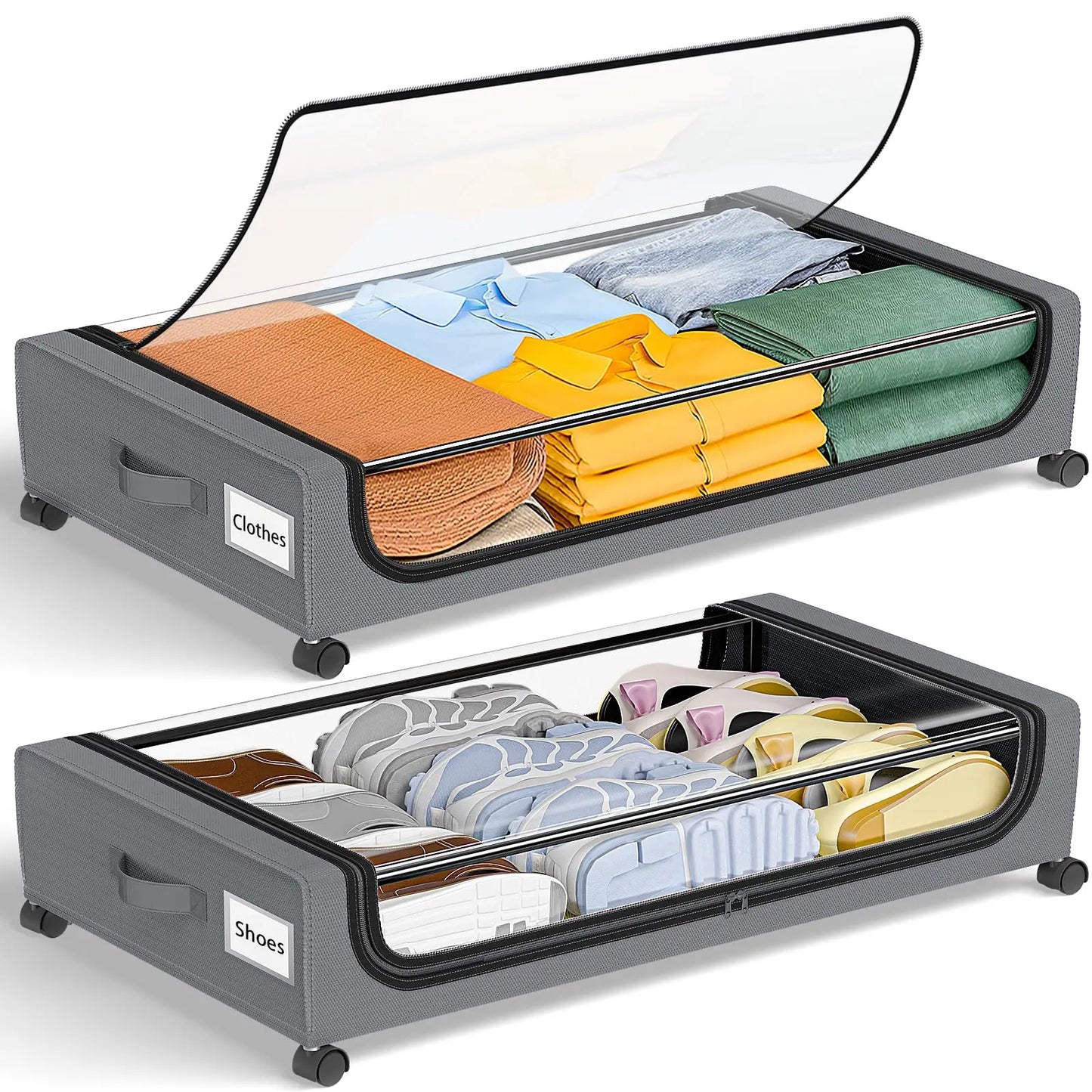 Under Bed Storage With Wheels Bins With Clear Lids And Labels