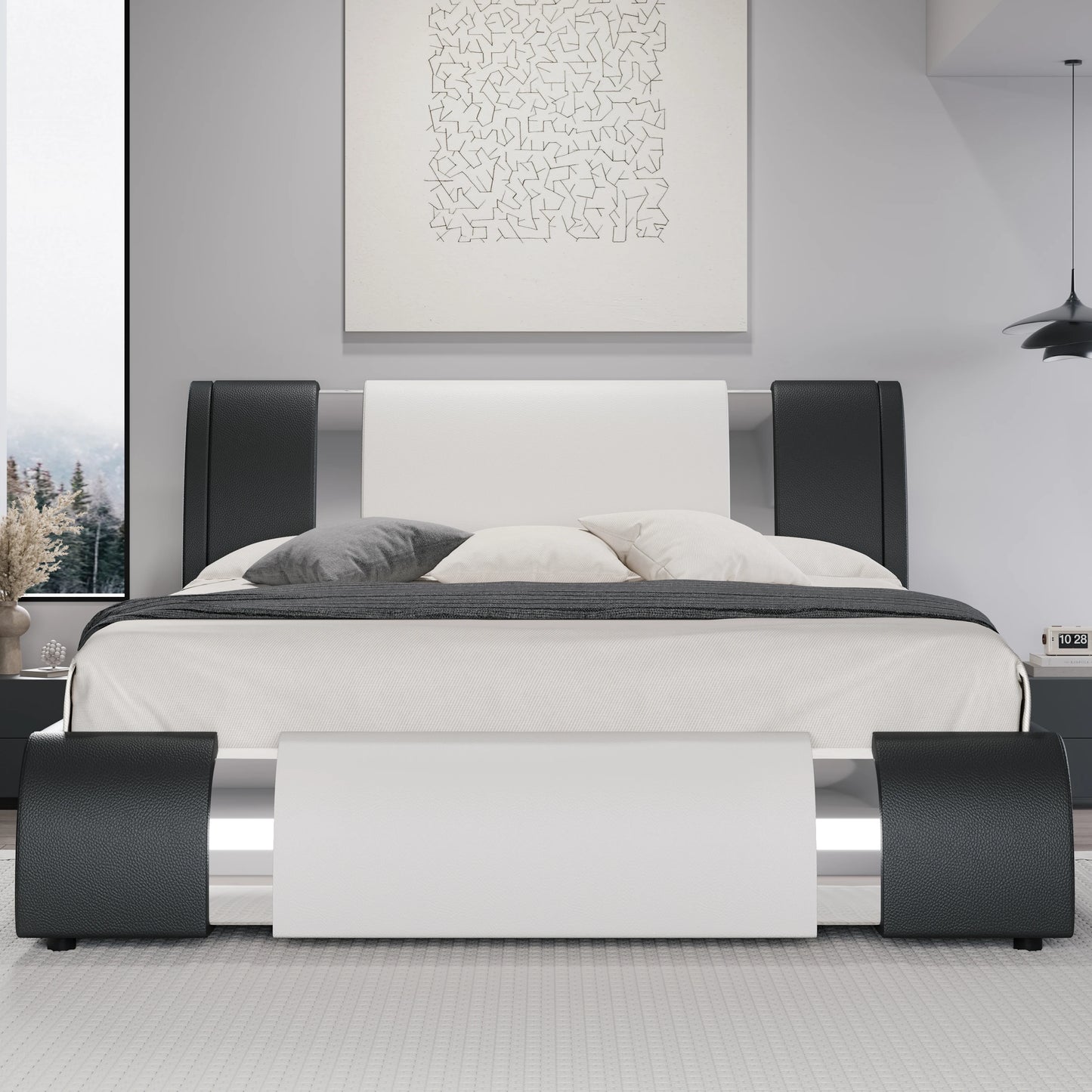 HOOMIC Modern Faux Leather Bed Frame With Height Adjustable Headboard And Iron