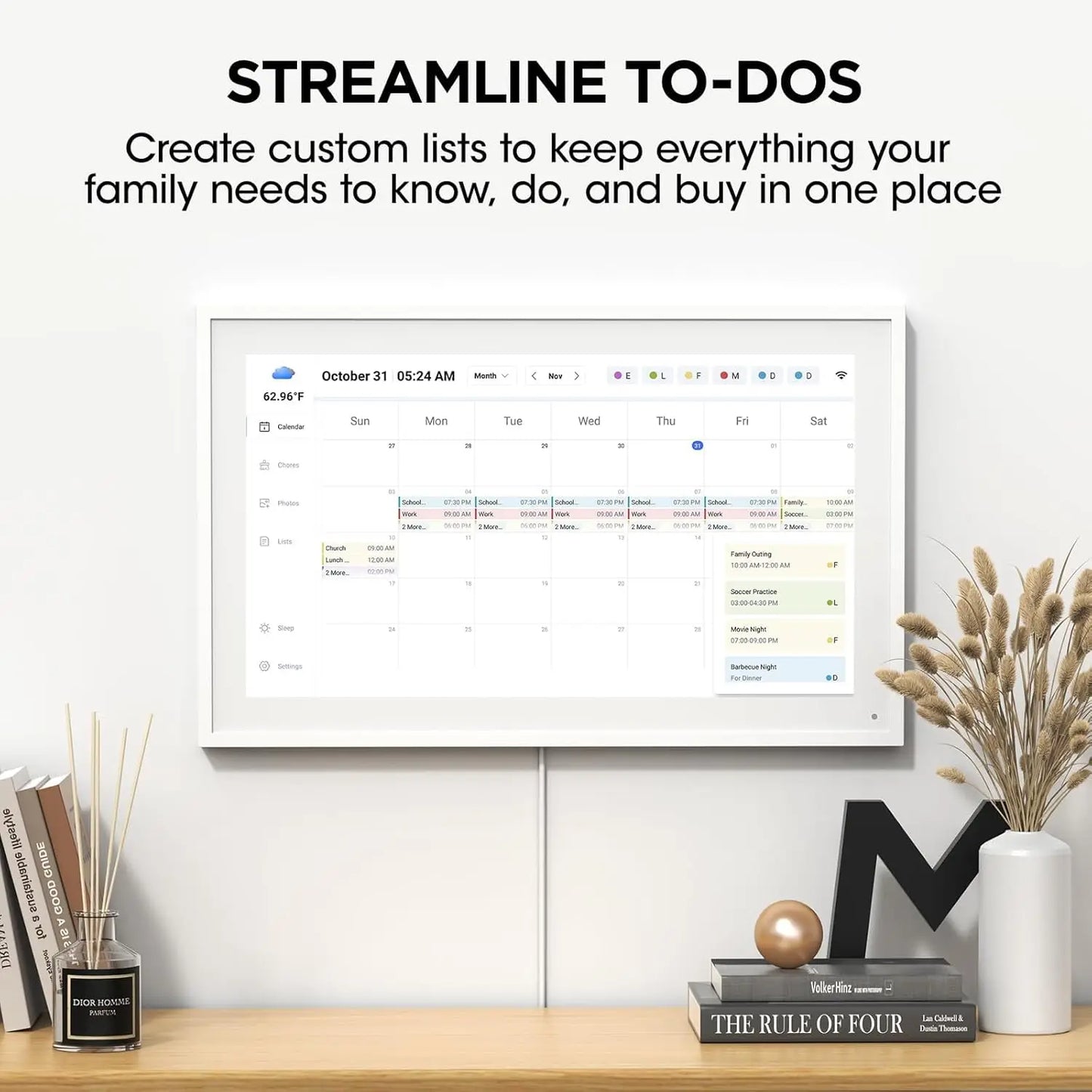 Smart Digital Calendar Wall Display For Family Meal Planner