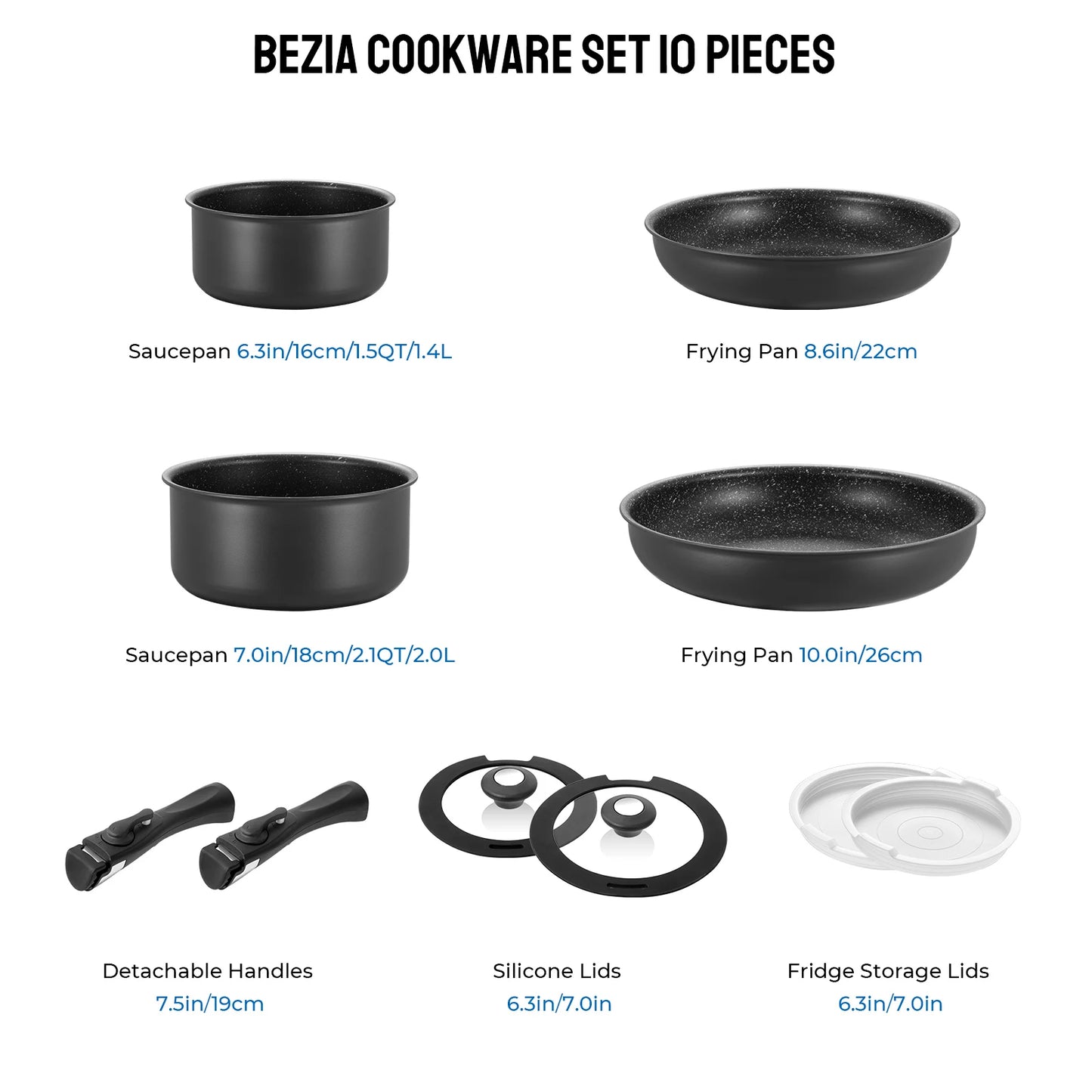Induction Cookware Set With Nonstick Coating Removable Handles All Hobs