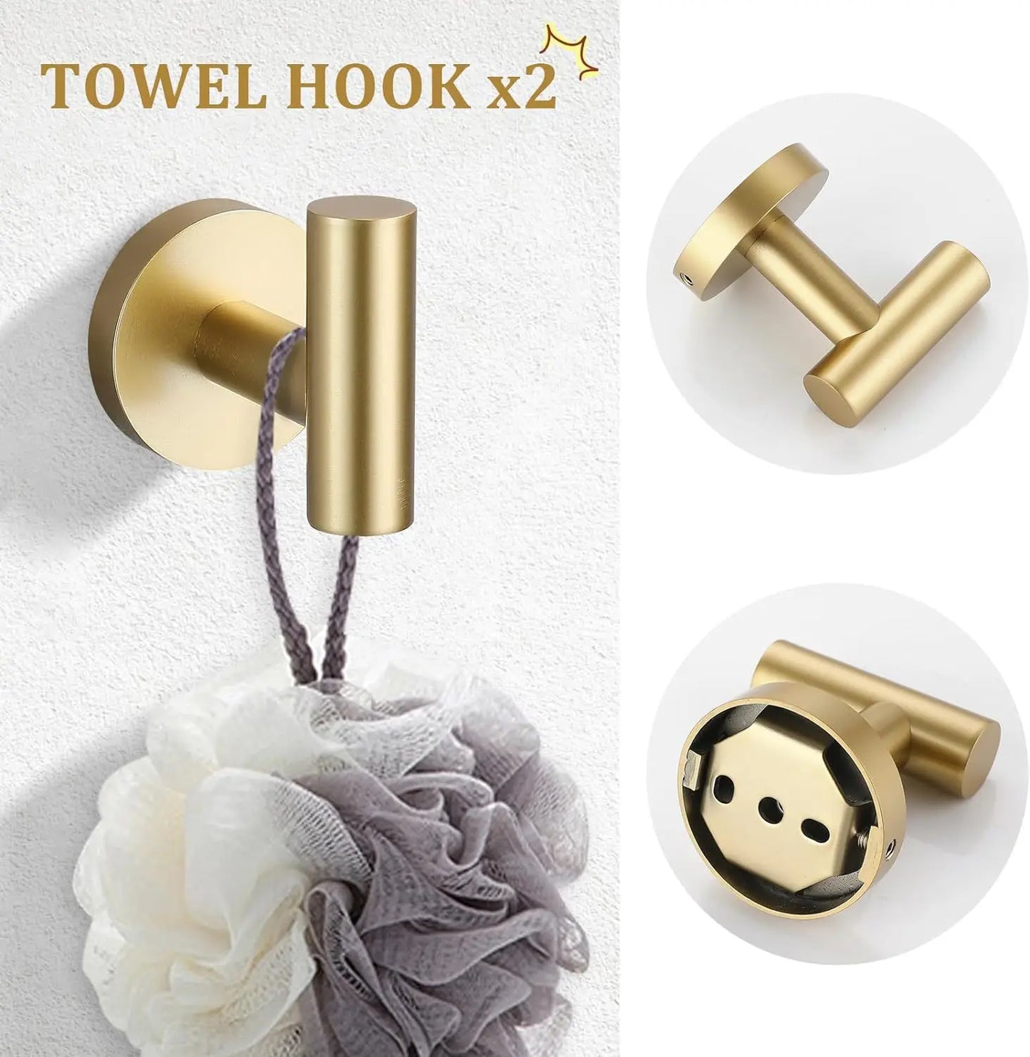 Brushed Gold 5-Piece Bathroom Accessories Set Stainless Steel Hardware