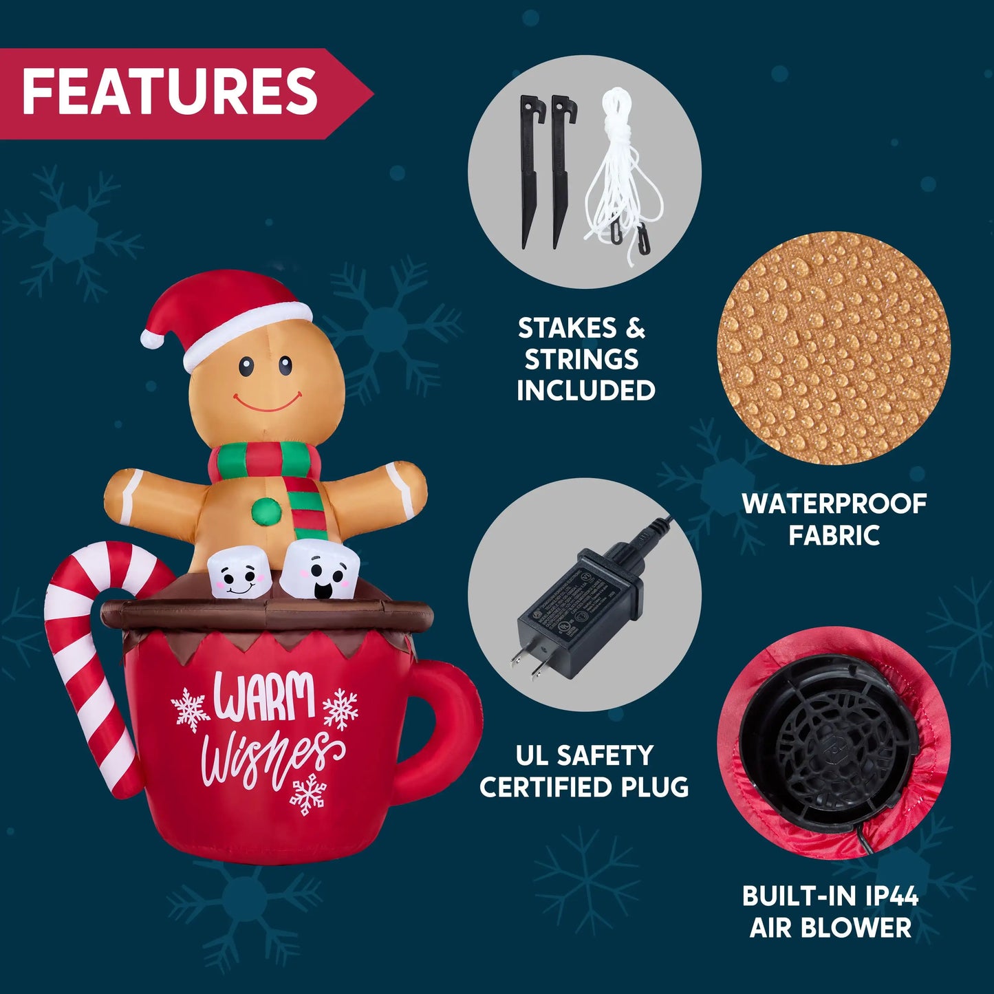 Joyfy Gingerbread Man Cocoa Mug Christmas Outdoor Inflatable With LEDs