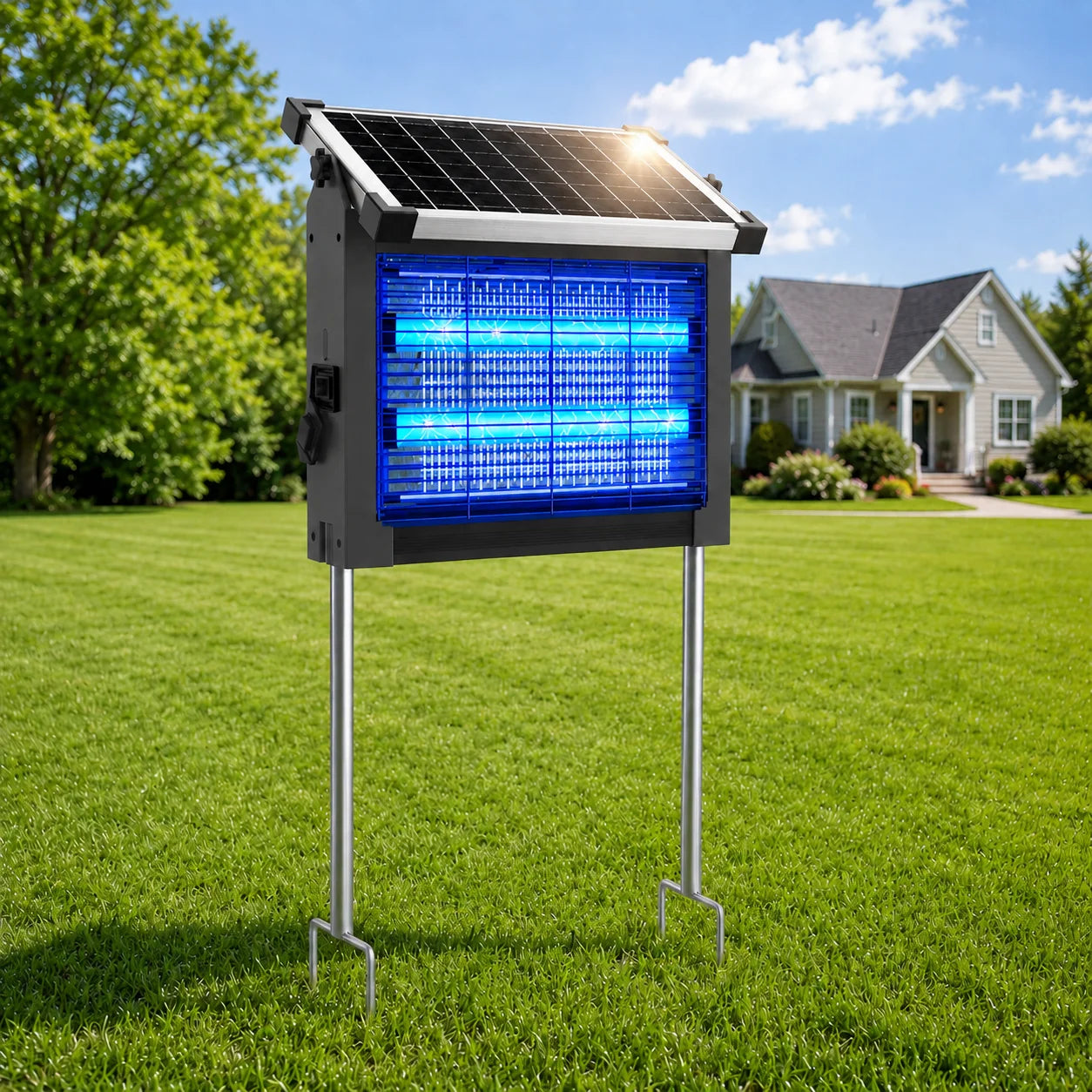 Solar Bug Zapper Outdoor 4500V Mosquito Fly Killer Panel Sensor