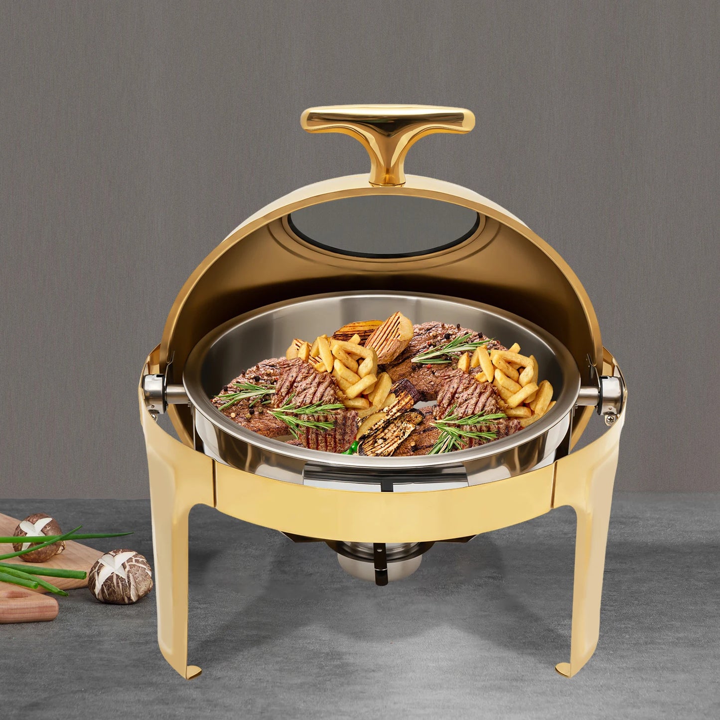 Round Chafing Dish Buffet Set Roll Top Stainless Steel Warmers