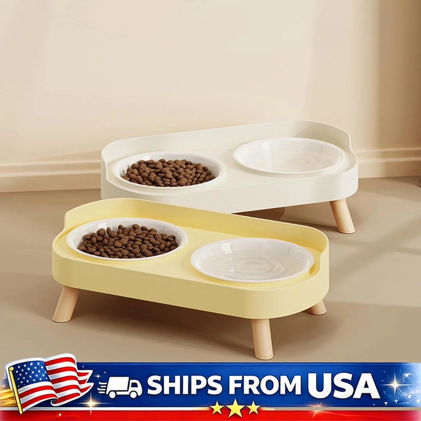 Elevated Pet Bowl Set With Double Food And Water Stand