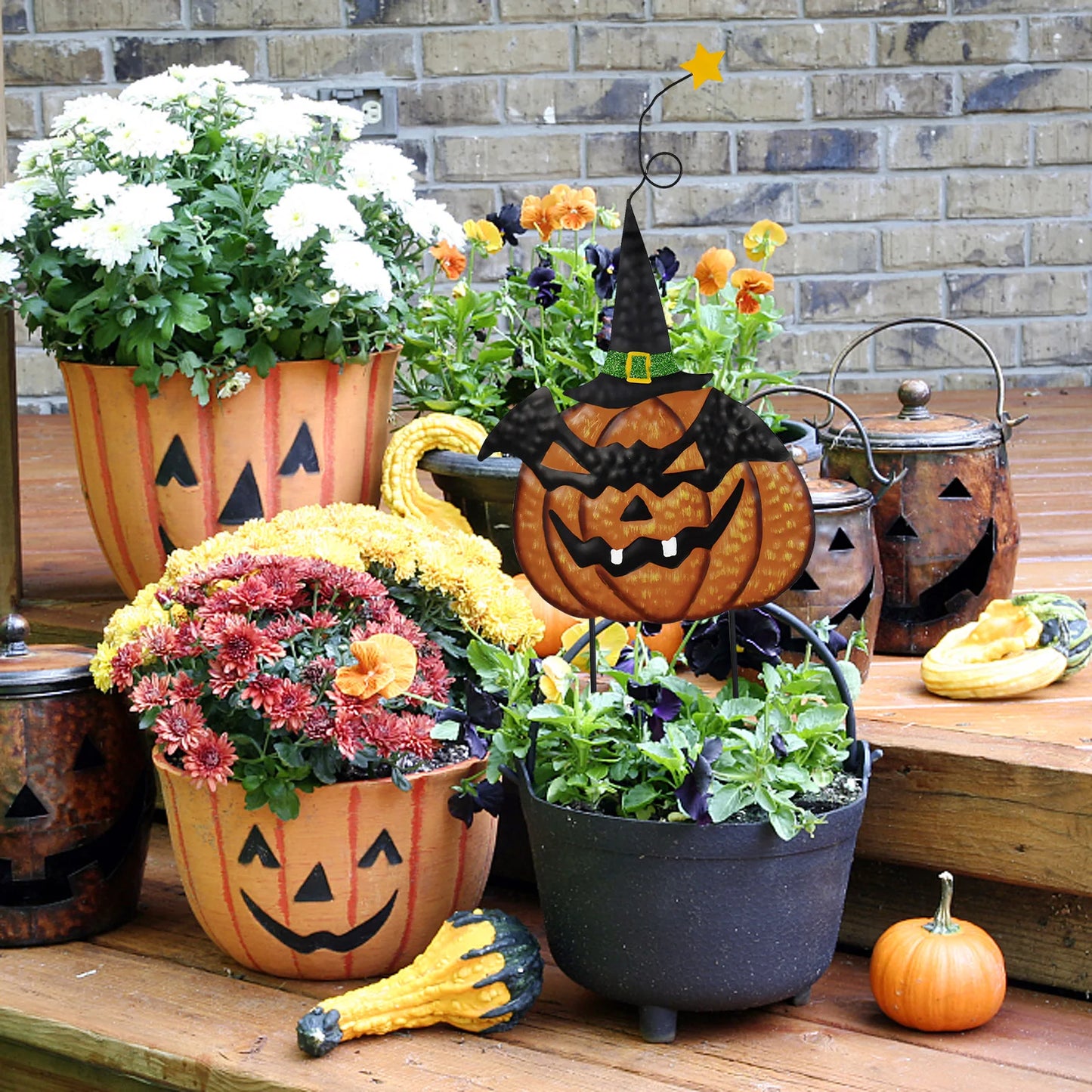 Halloween Metal Jack-O-Lantern and Black Cat Stake Set Outdoor