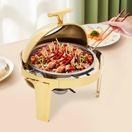 Round Chafing Dish Buffet Set Roll Top Stainless Steel Warmers
