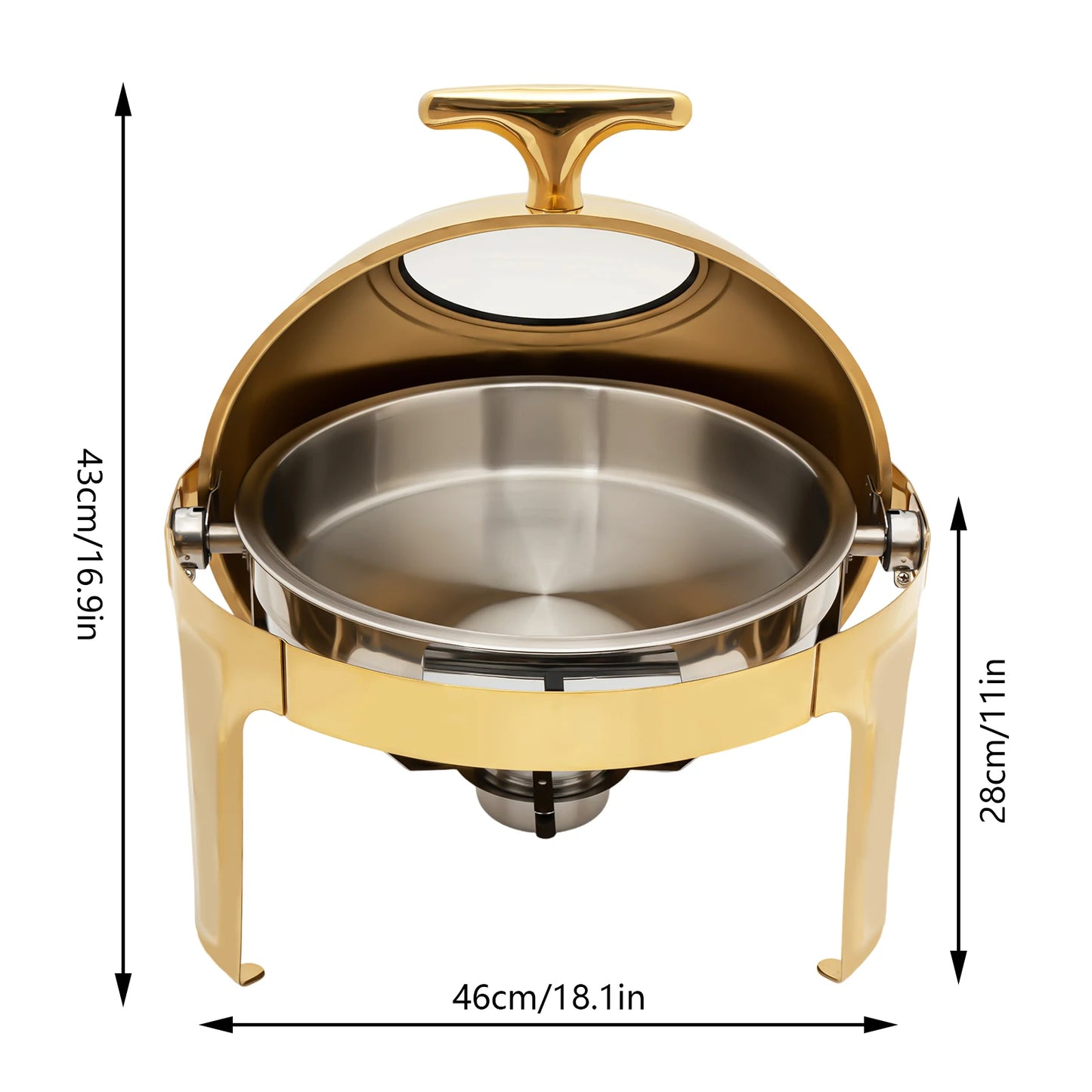 Round Chafing Dish Buffet Set Roll Top Stainless Steel Warmers