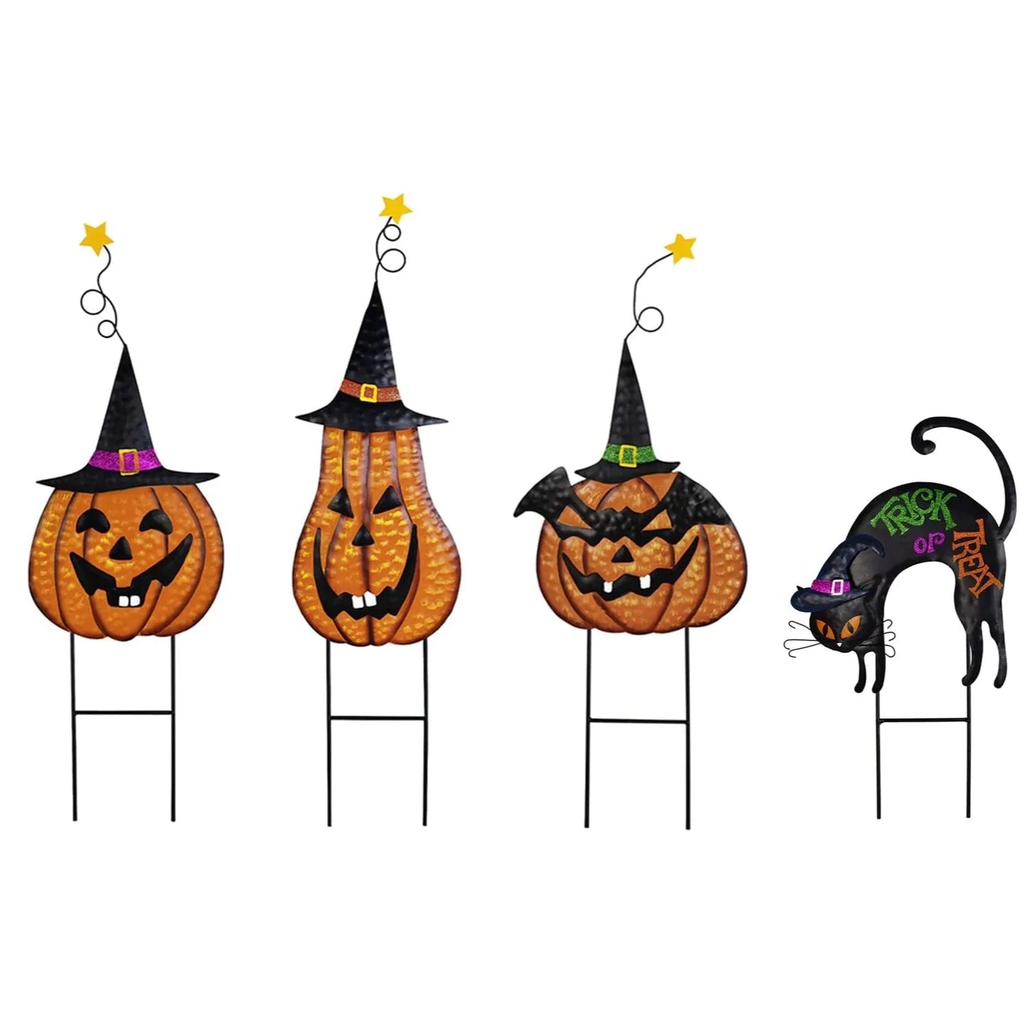 Halloween Metal Jack-O-Lantern and Black Cat Stake Set Outdoor