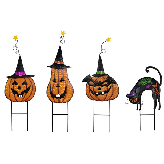 Halloween Metal Jack-O-Lantern and Black Cat Stake Set Outdoor