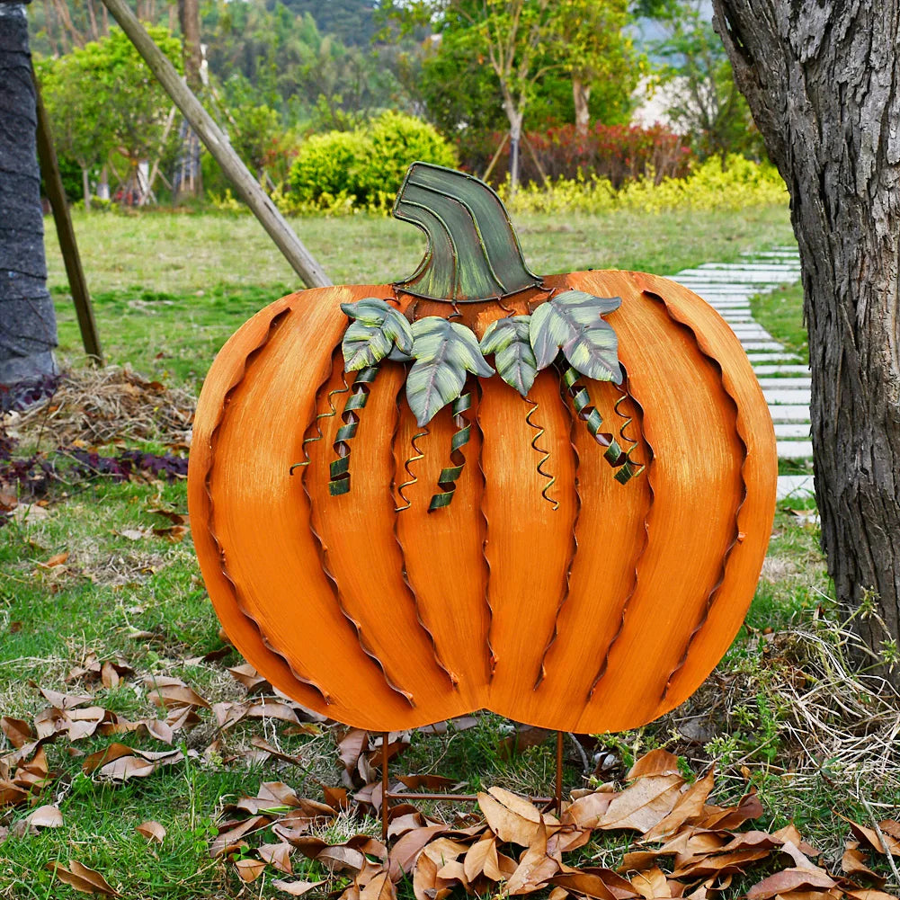 Metal Pumpkin Garden Stakes Set for Autumn Yard Decor