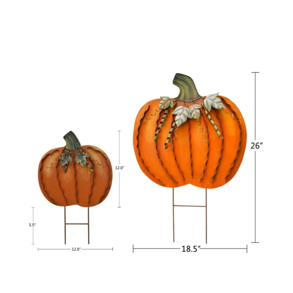 Metal Pumpkin Garden Stakes Set for Autumn Yard Decor