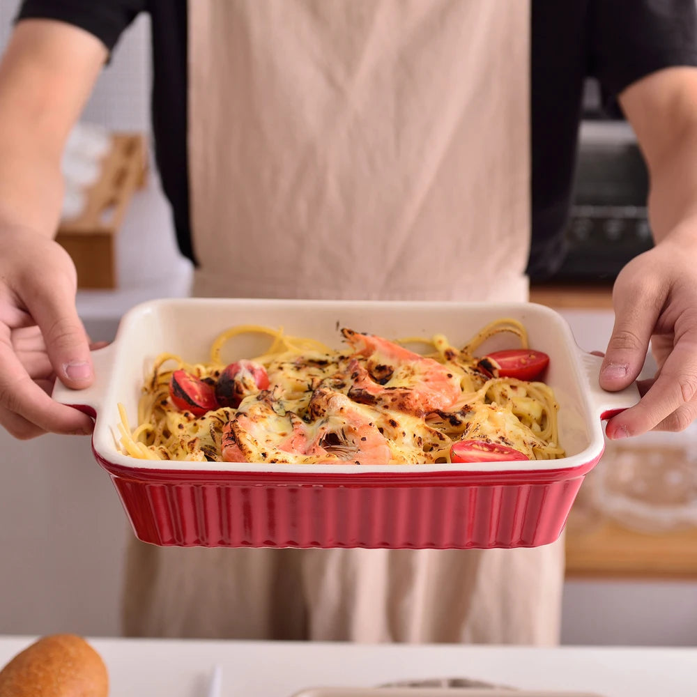 MALACASA 4 Piece Ceramic Handle Baking Dishes Set Oven Safe