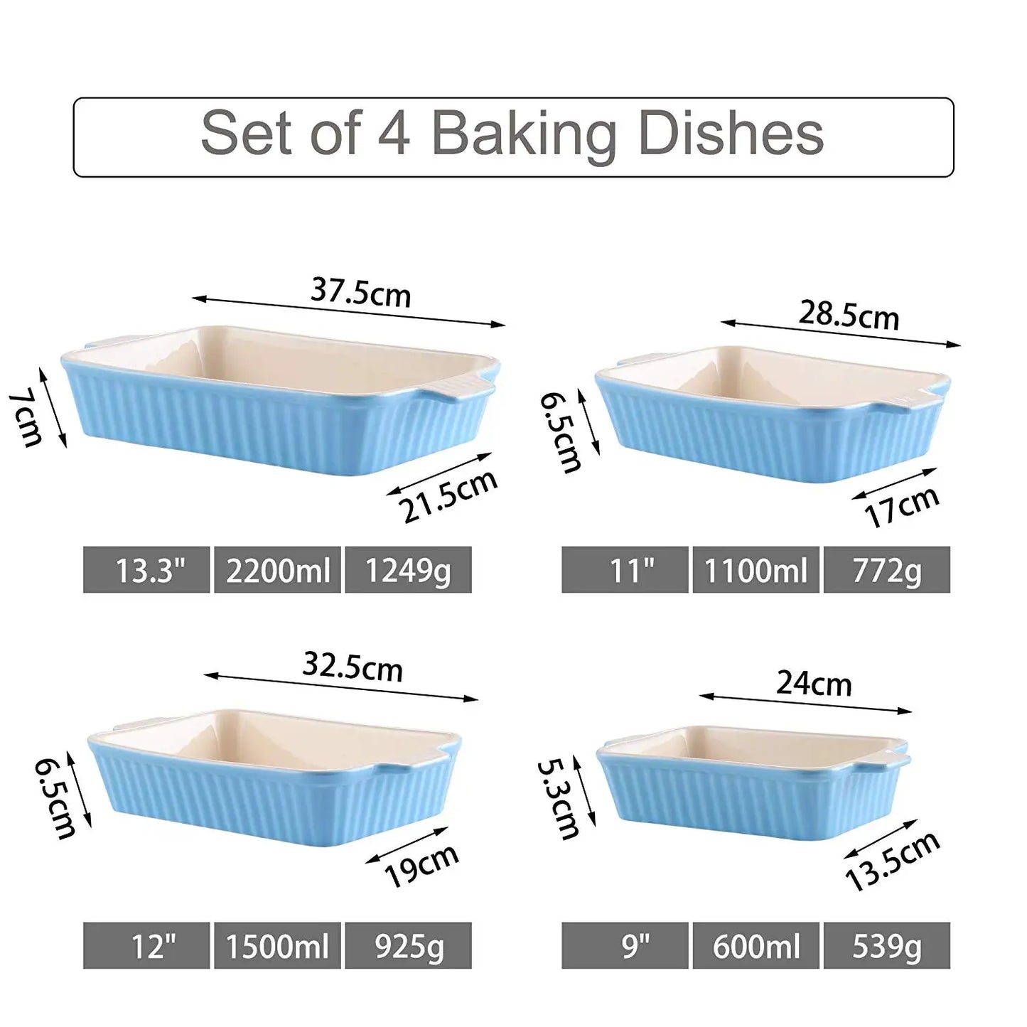 MALACASA 4 Piece Ceramic Handle Baking Dishes Set Oven Safe