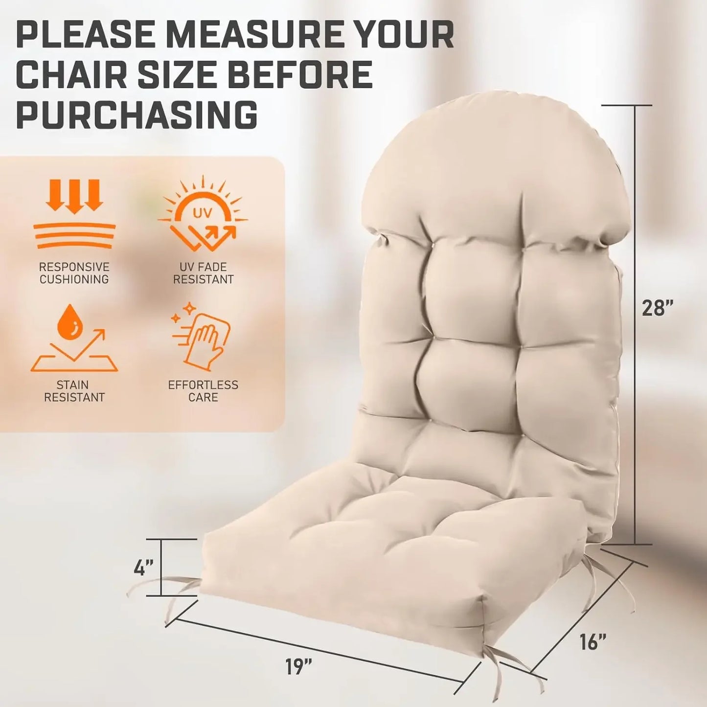 Patio Chair Cushions Set Of 4 Thick Non Slip Waterproof