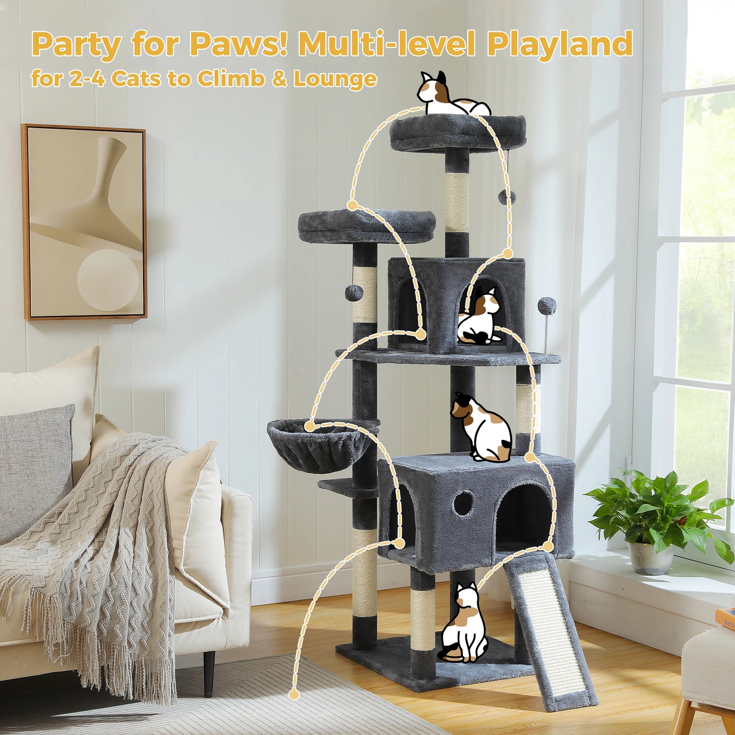 PAWZ Road Multi-Level Cat Tree With Sisal Post Hammock