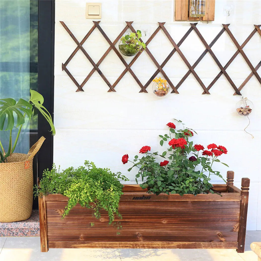 Wood Planter Box Outdoor Raised Garden For Flowers And Vegetables