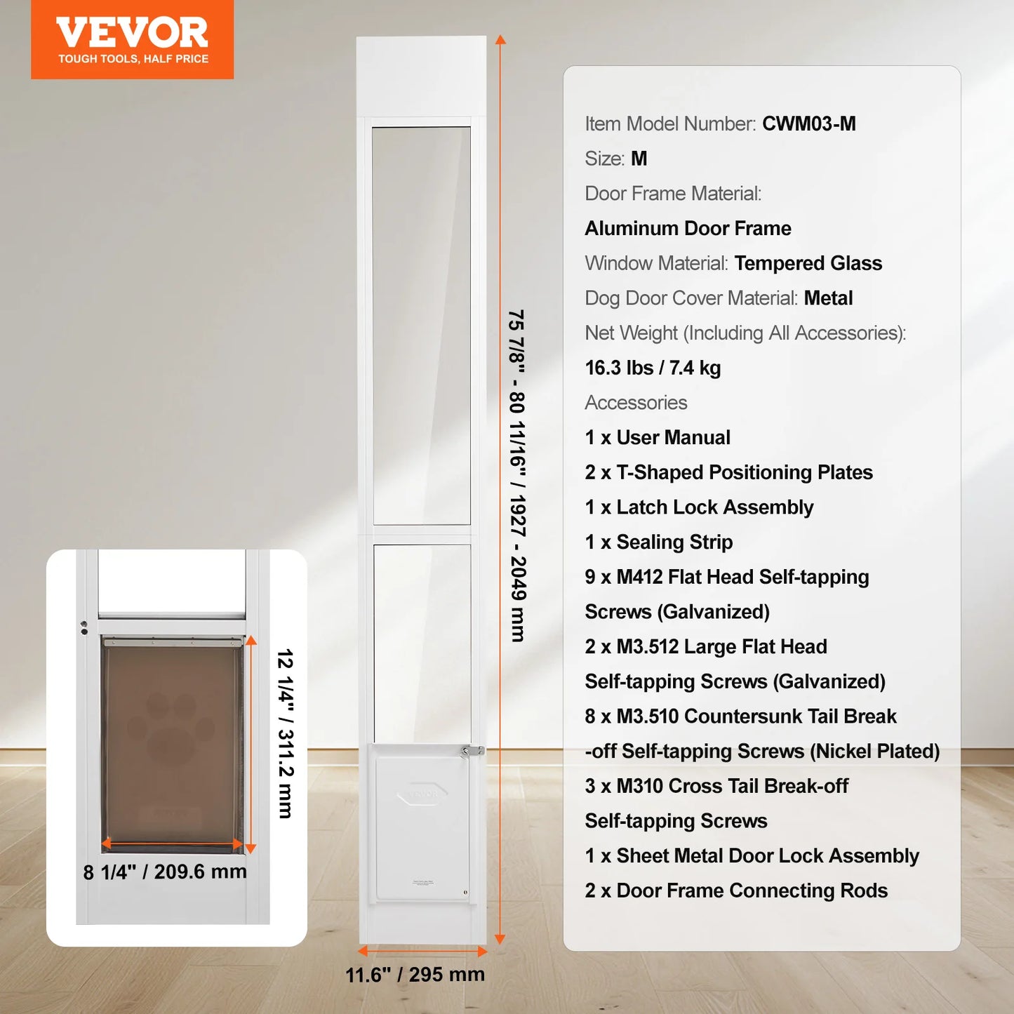SucceBuy Adjustable Sliding Glass Dog Door For Pets