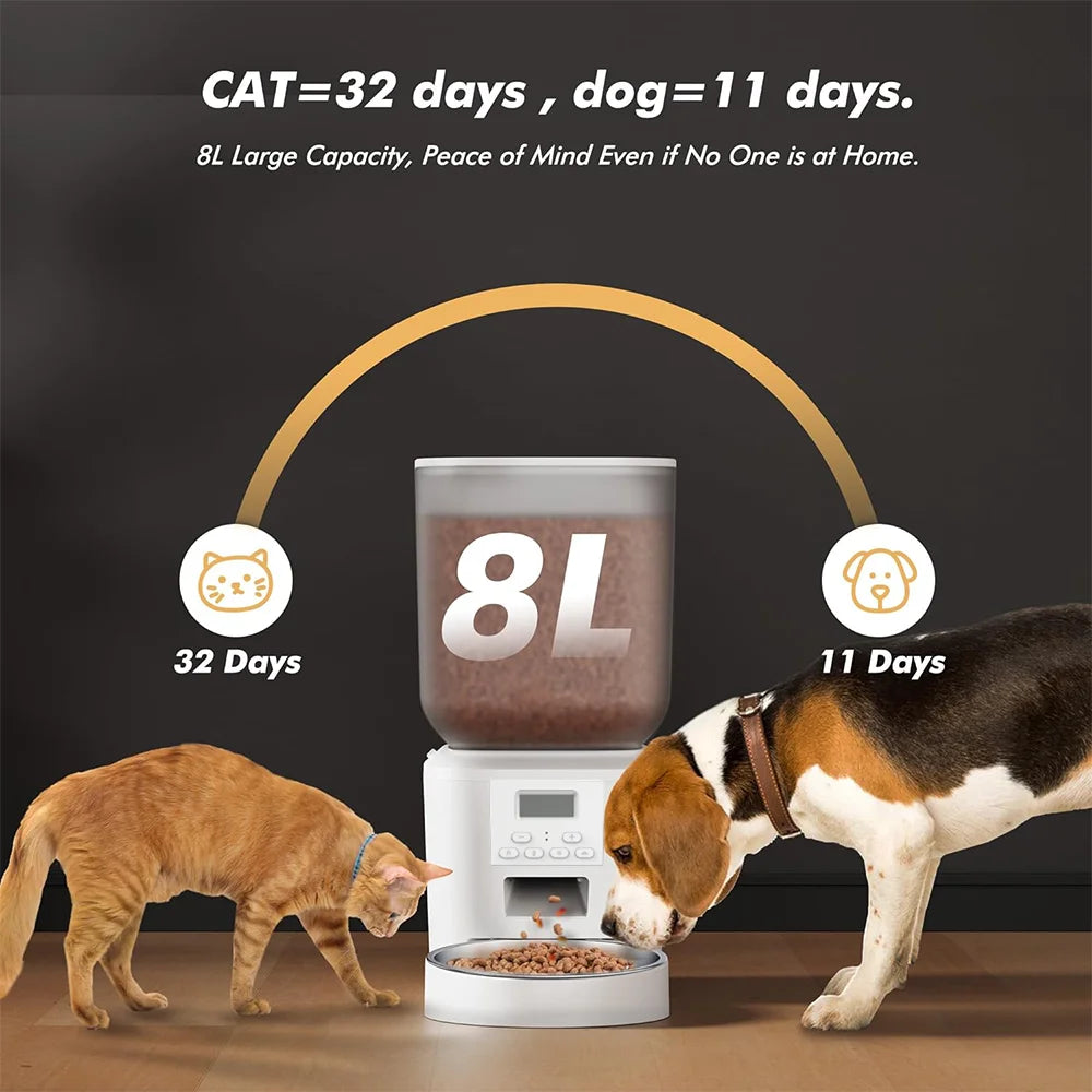 Nityers 8L Automatic Cat Feeder With Voice Recorder And Stainless Steel Bowl