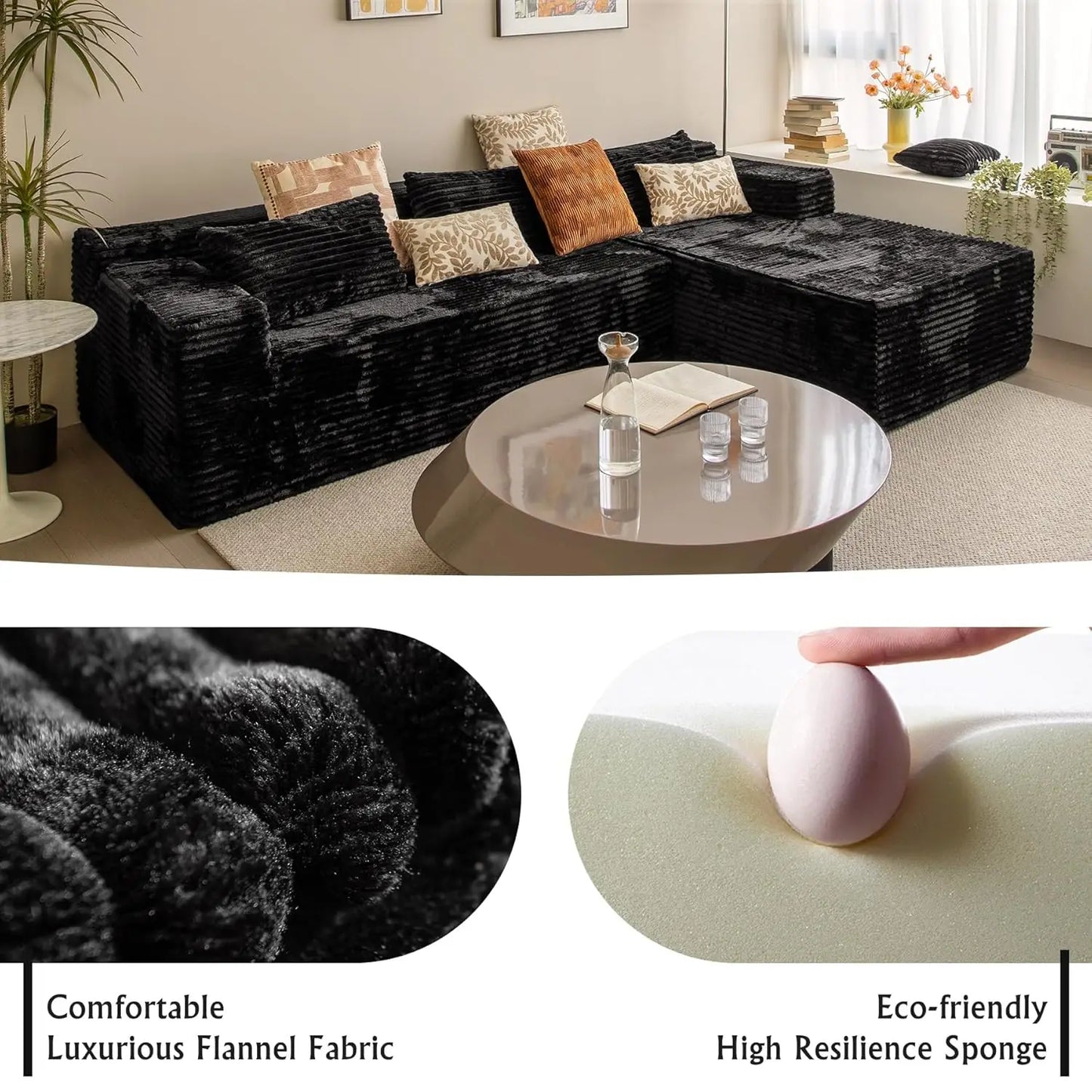 Cloud Sectional Couch L Shaped Corduroy Modern Sofa