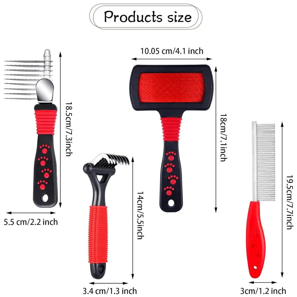 Pet Grooming 4 Piece Kit Dematting Combs and Slicker Brush