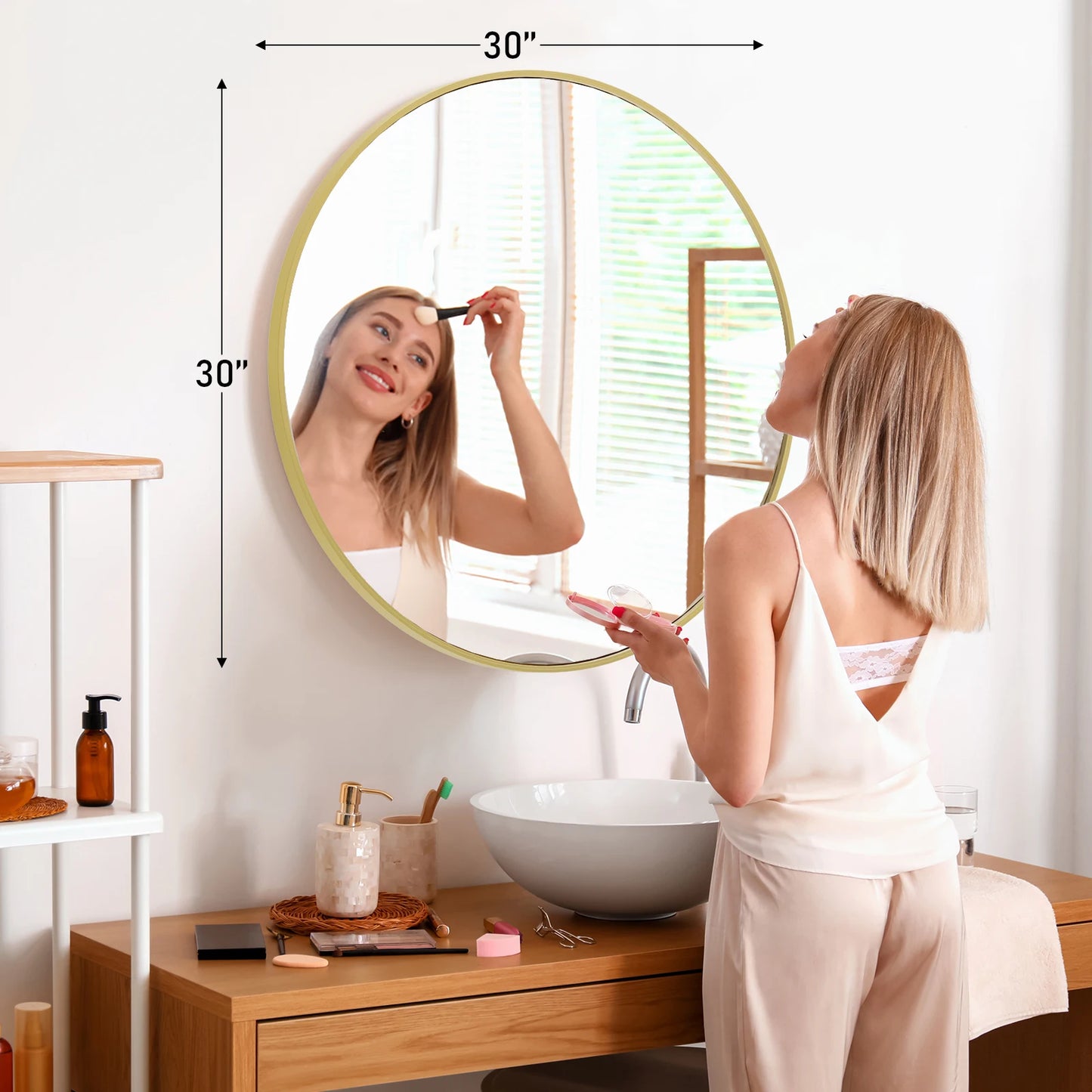 JHK Round Vanity Mirror Wall Mount Framed Living Room