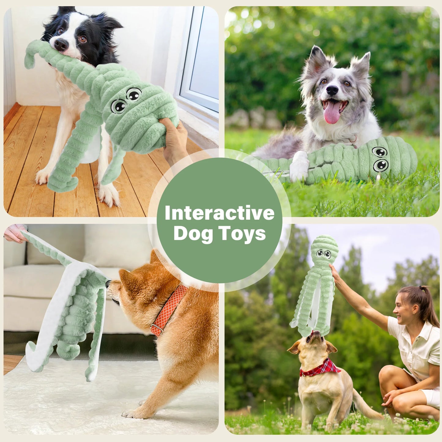 Octopus Design Squeaky Plush Dog Toy Interactive Chew For Dogs