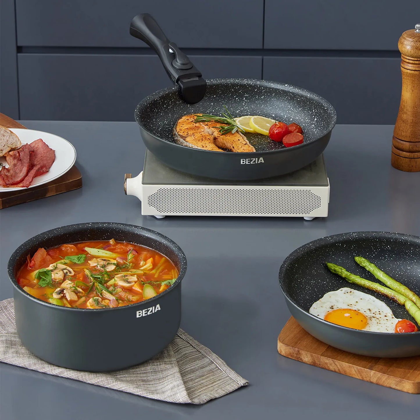 Induction Cookware Set With Nonstick Coating Removable Handles All Hobs