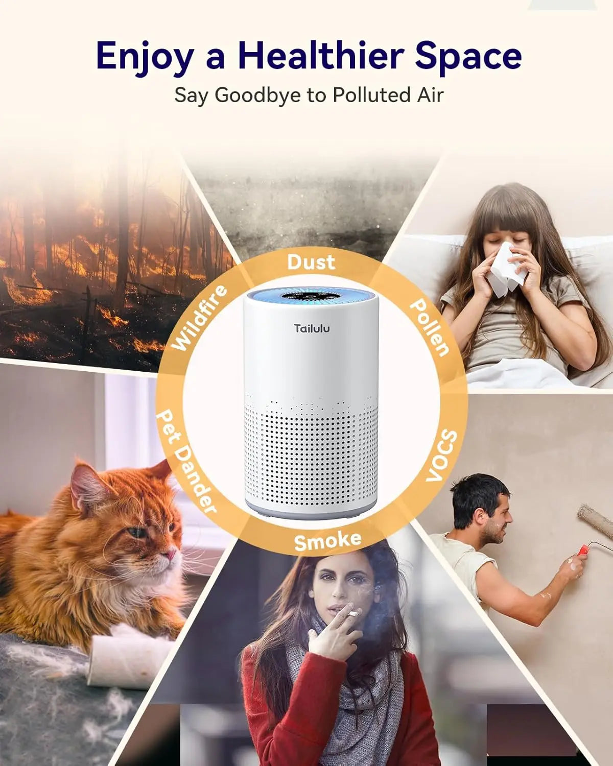 Bedroom Air Purifier With H13 True HEPA Sleep Mode