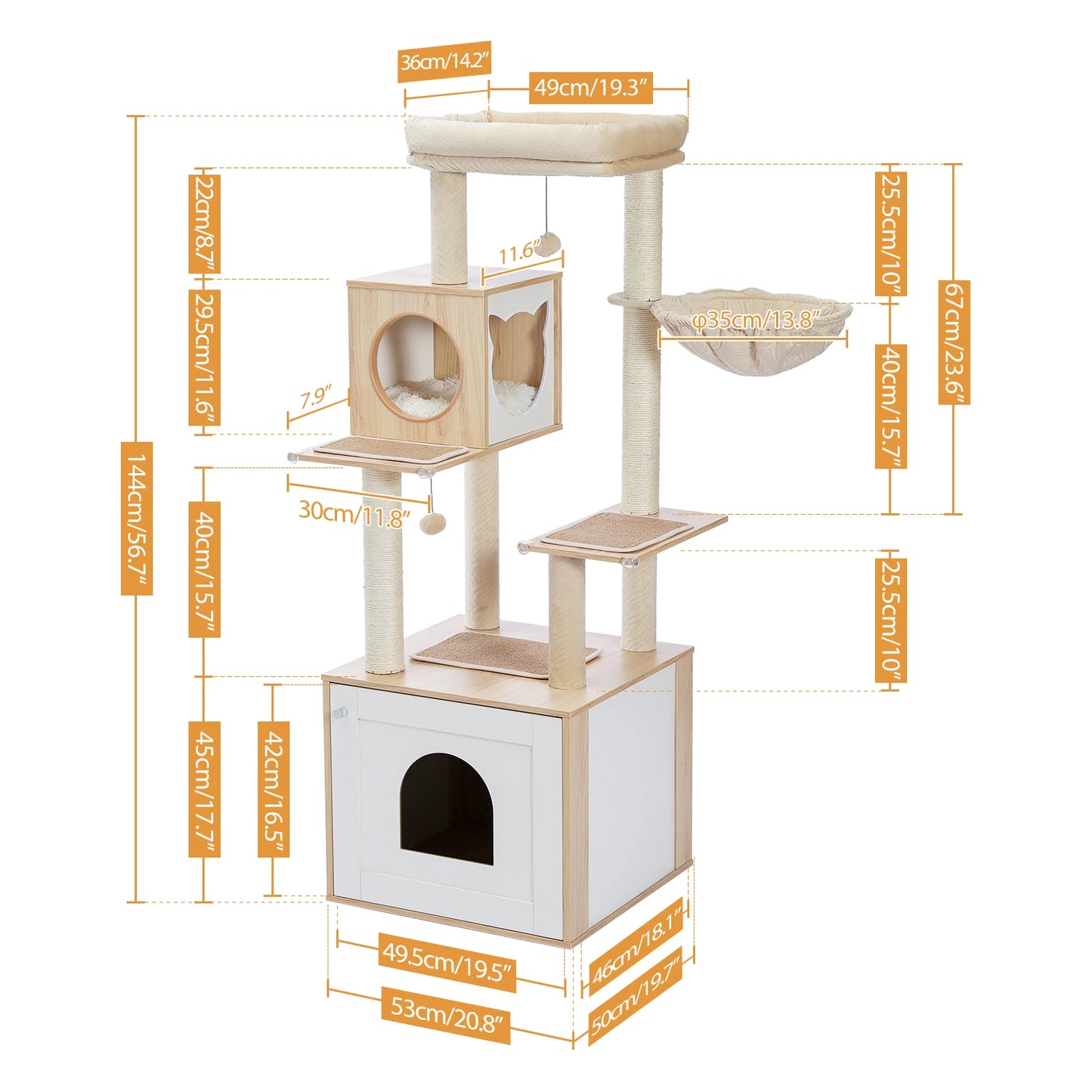 PAWZ Ro Multilevel Cat Tree Wood Tower With Scratching Posts