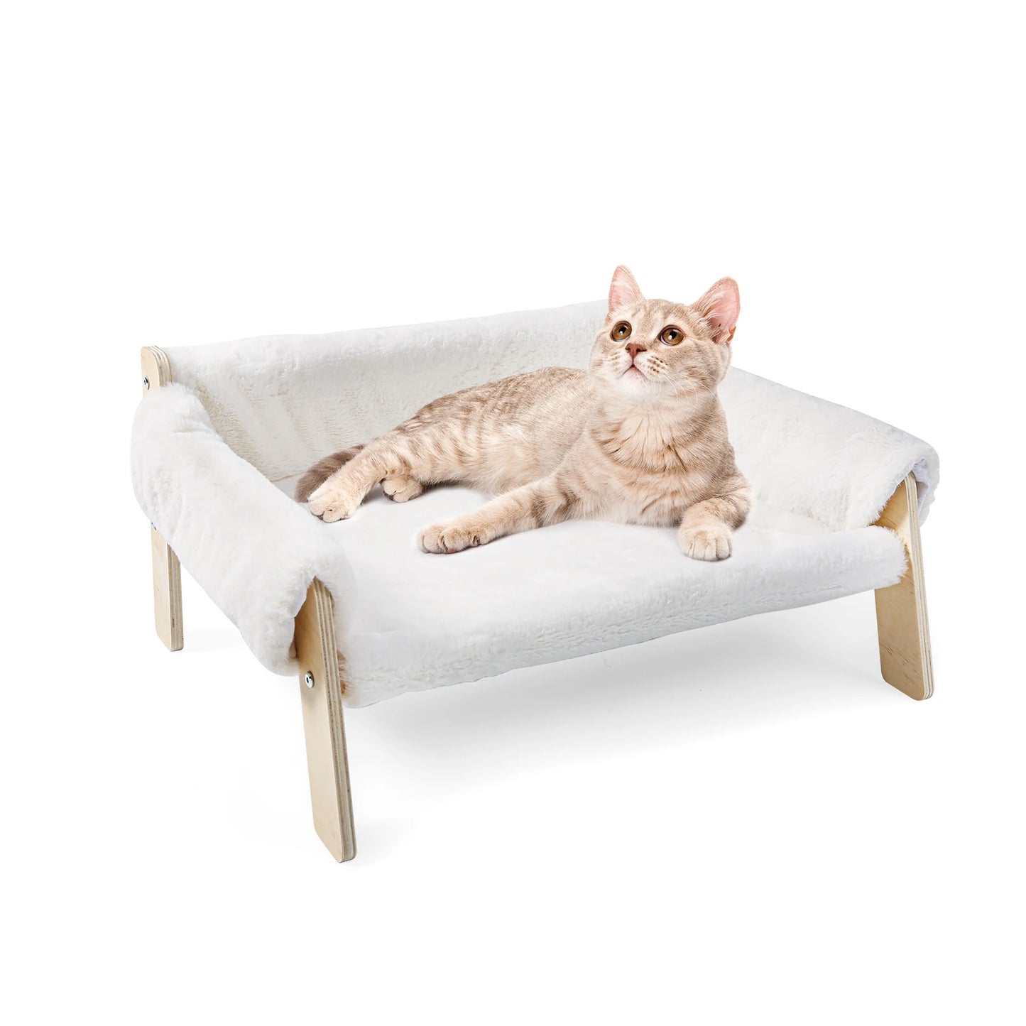 Raised Plush Cat Sofa Bed With Wooden Legs Indoor Cats