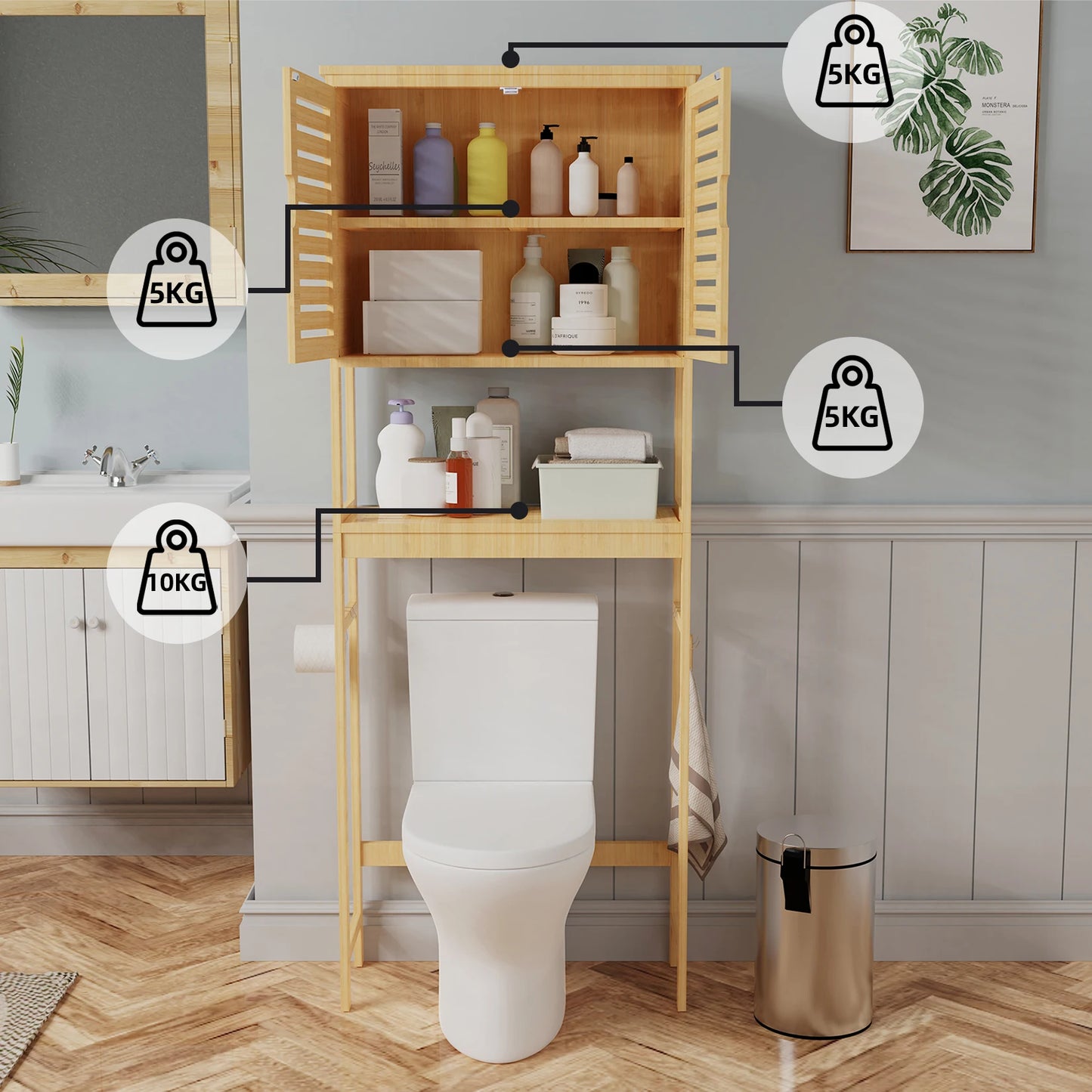 Over Toilet Storage Cabinet Tall Bathroom Organizer With Adjustable Shelves
