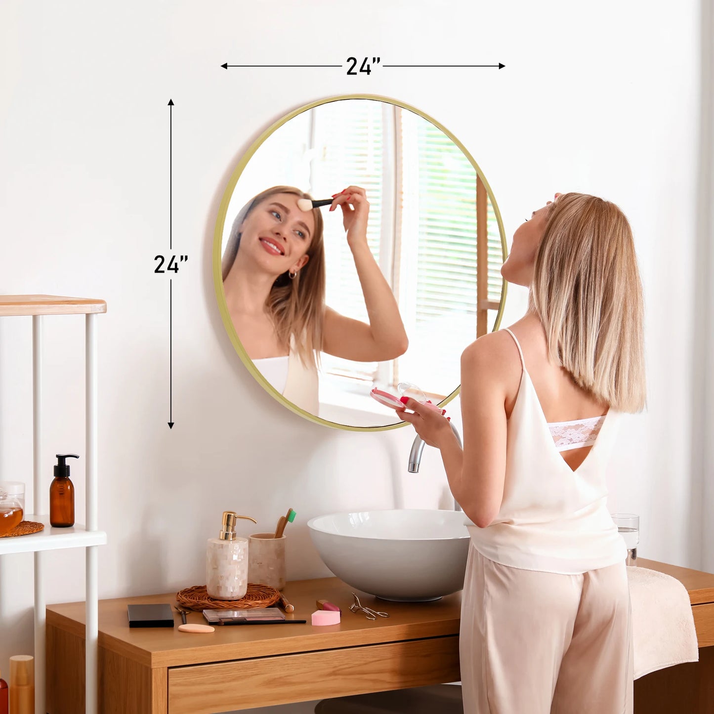 JHK Round Vanity Mirror Wall Mount Framed Living Room