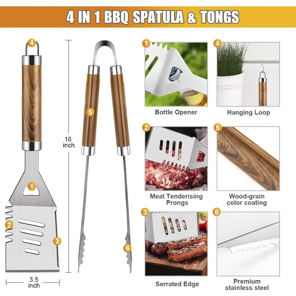 NBVCX Stainless Steel BBQ Tool Set With Thermometer Grill Mats Aluminum Case