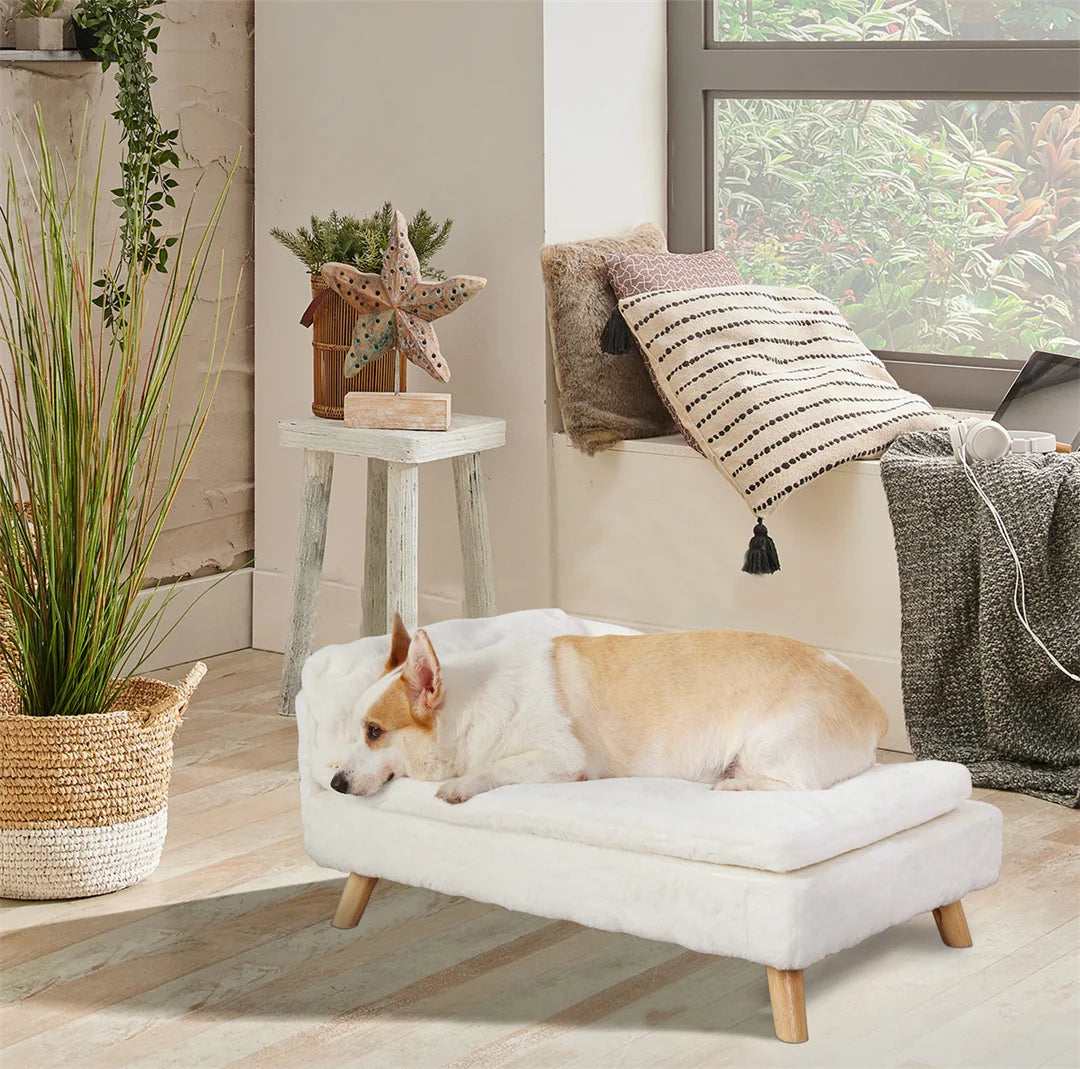 BINGOPAW L Shaped Dog Sofa Bed Cushion with Wooden Legs