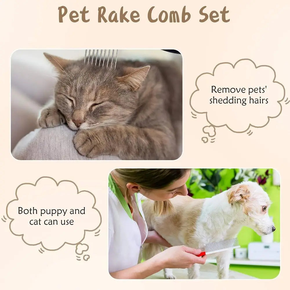 Pet Grooming 4 Piece Kit Dematting Combs and Slicker Brush