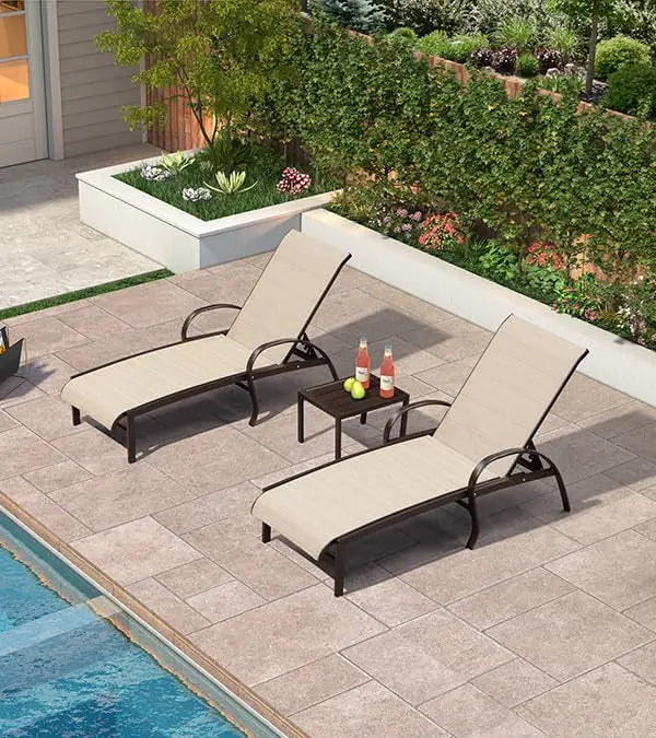 Outdoor Chaise Lounge Chair Set Of 3 Aluminum Pool Loungers