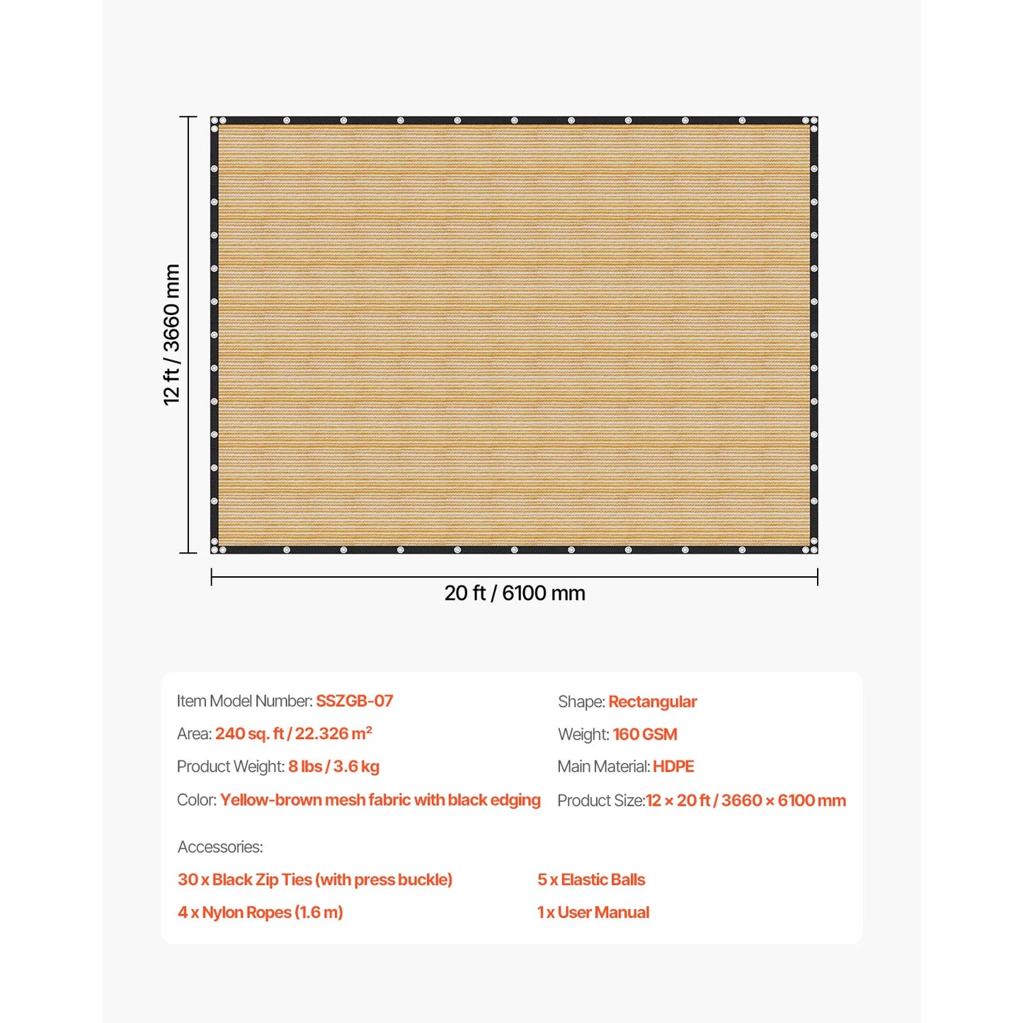 SucceBuy 90 Percent Sun Shade Cloth For Outdoor Backyard Pergola